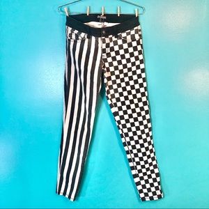 Royal Bones Checkered Stripped Split Skinny Jeans